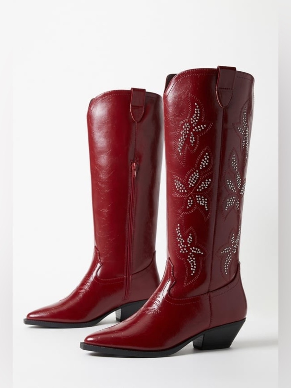 JustFab Burgundy Heeled Boots with Embellishments - Picture 3 of 11